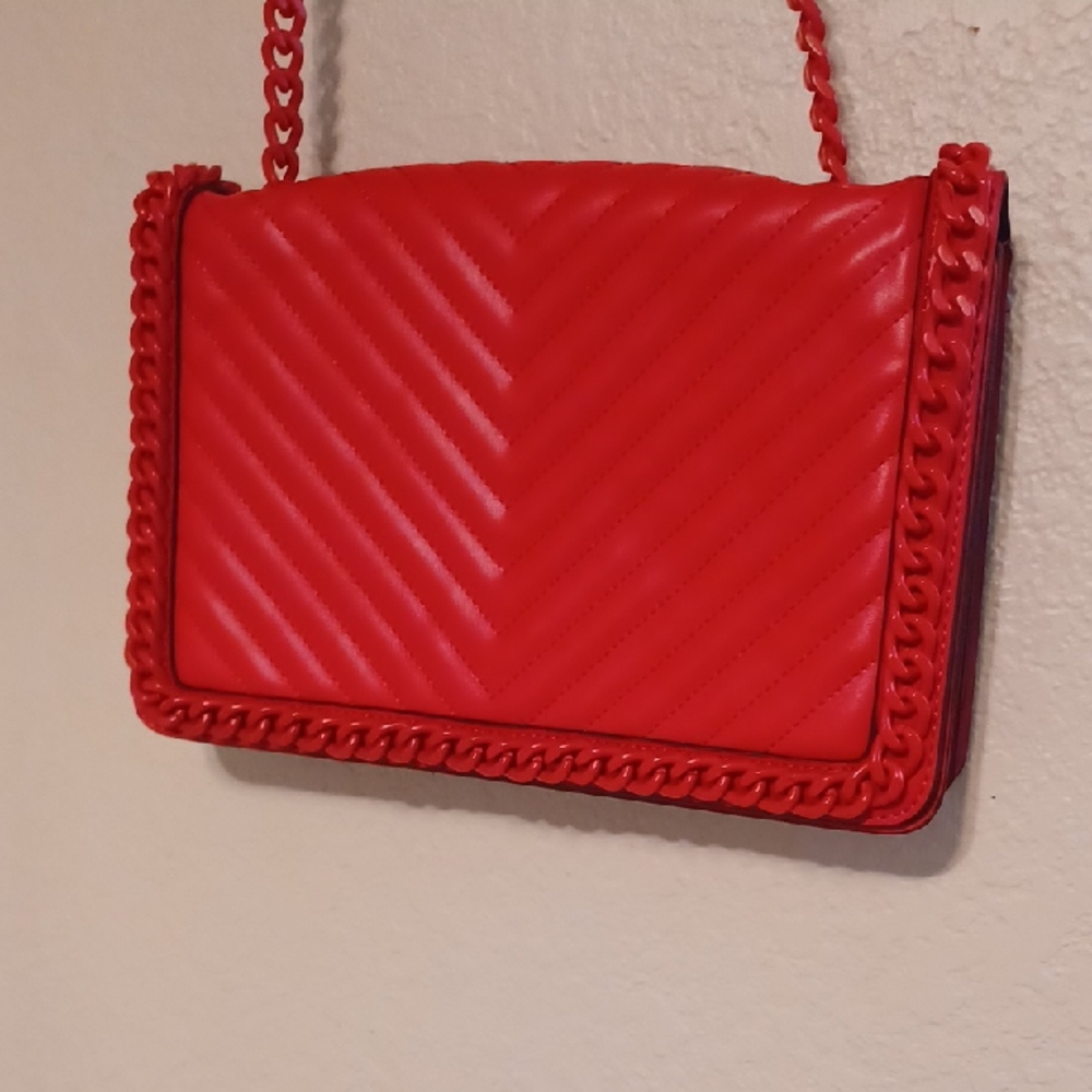 Aldo Vibrant Red Chained Quilted Crossbody Bag